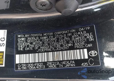 2020 Toyota Corolla Le z USA, uszkodzony, nr VIN JTDEPRAE7LJ029297